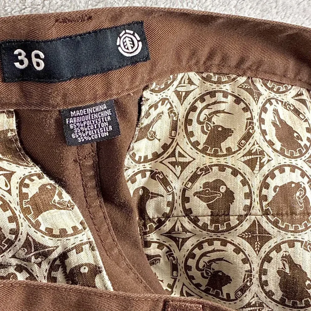 VTG Element Pants Men 36 Brown Jeremy Fish Twill Chino Preppy Skate Workwear Y2K